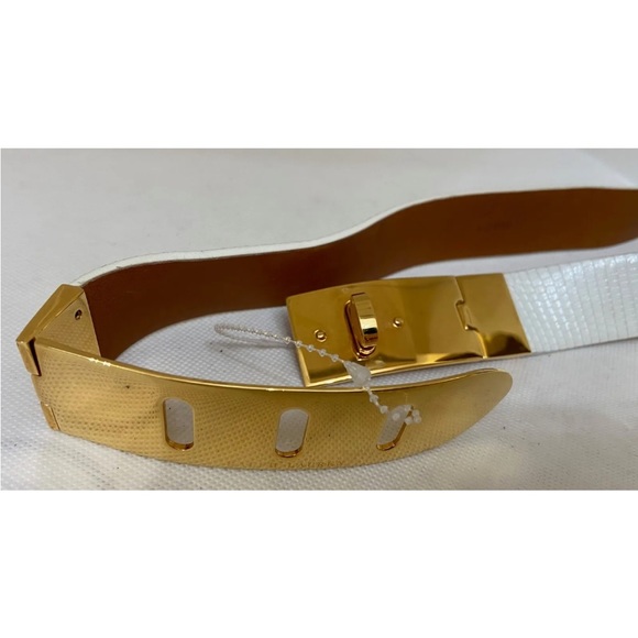 NEW RALPH LAUREN COLLECTION WHITE LIZARD BELT GOLD TURN-LUCK KELLY BUCKLE SZ S main image 4